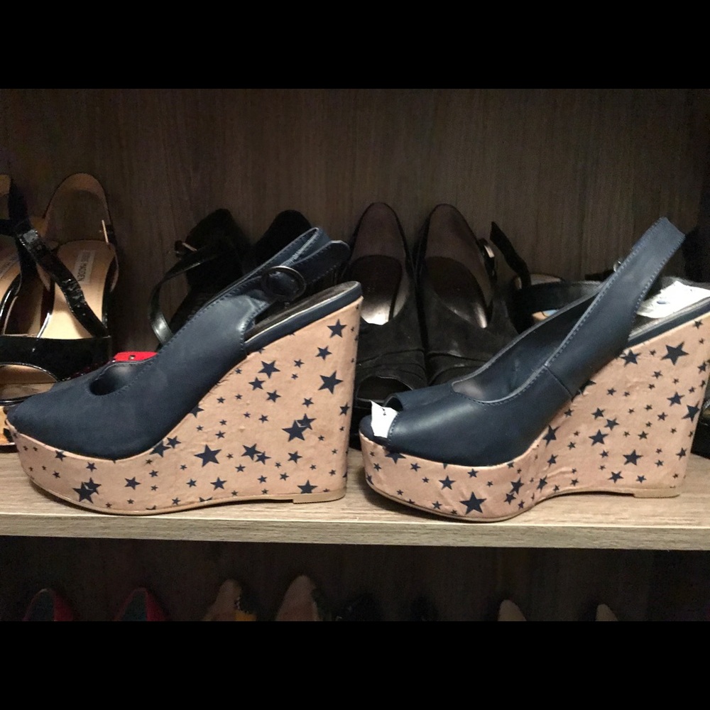 Platform pinup navy and stars shoes